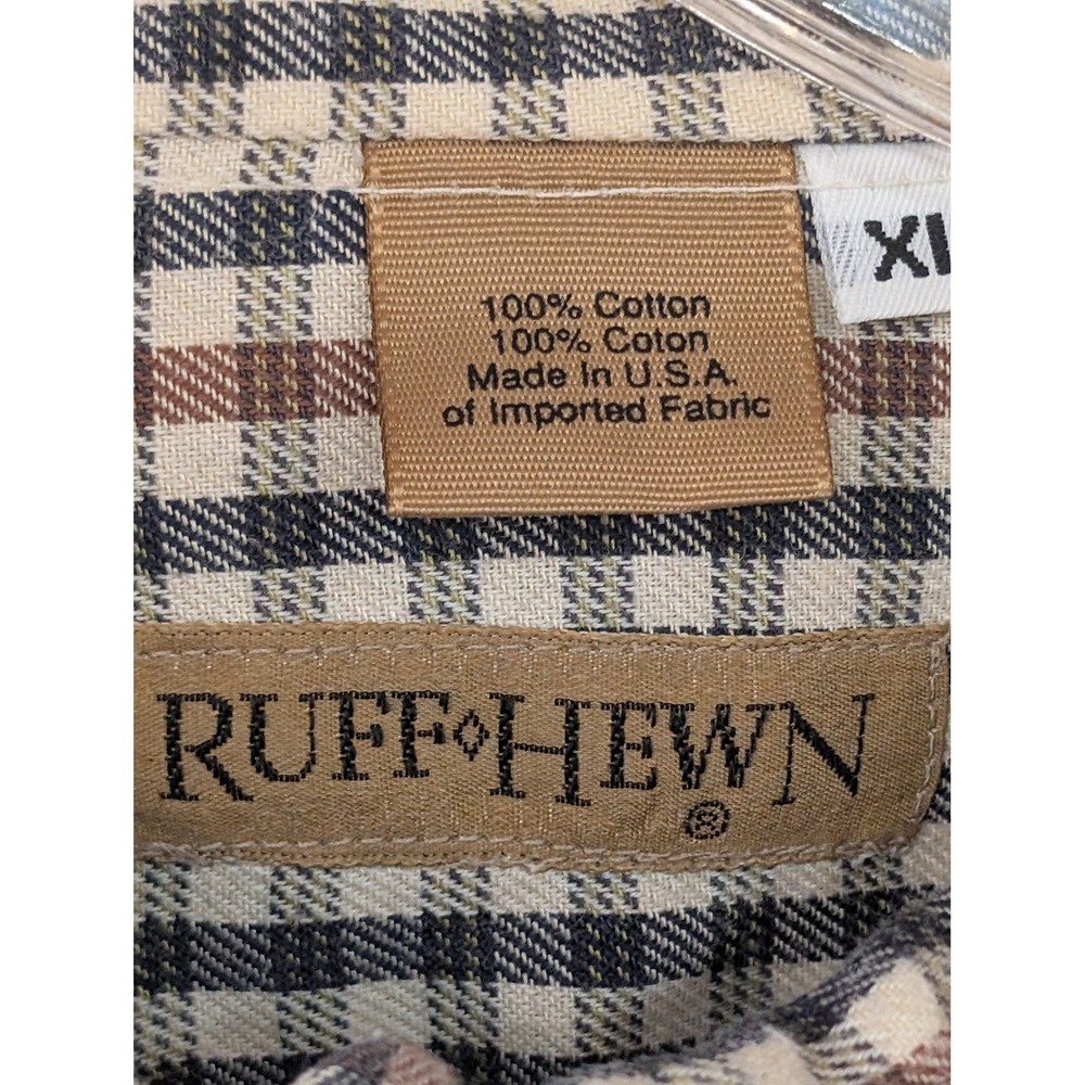 Ruff Hewn Mens XL Button Down Shirt Long Sleeve Plaid Elbow Patch Cotton - Picture 2 of 5